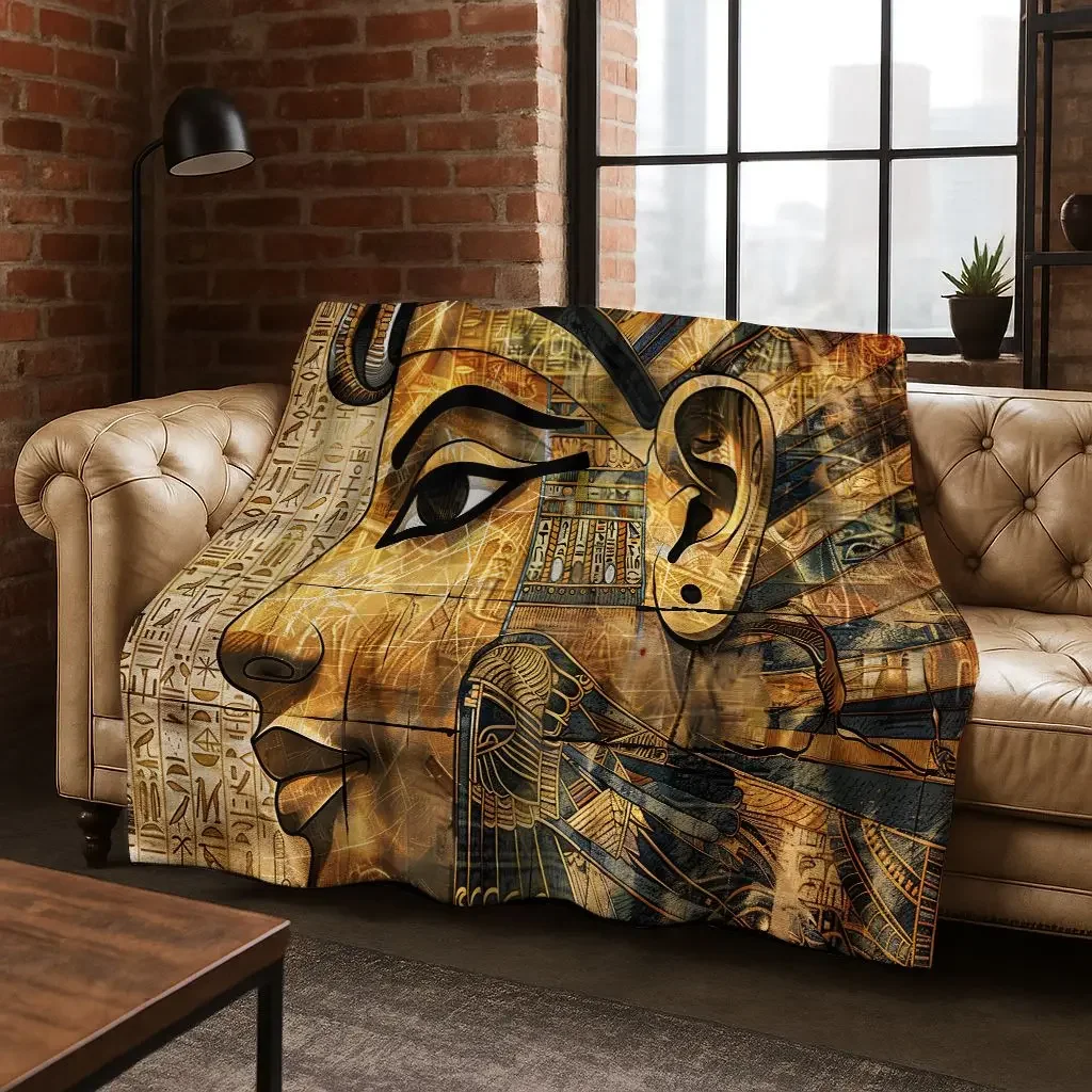 Ancient Egyptian Hieroglyphic Symbols Carved Murals Flannel Blanket Cozy Soft Throw Blanket Home Bedroom Bed Sofa Cover Gift
