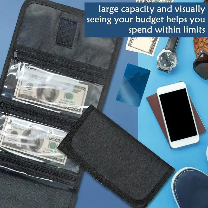 Money Organizer For Cash With 6 Zippered Pocket Oxford Cloth PVC Wallet Portable Bill Pouch Envelope Budget Storage Bag 1/2/3PCS