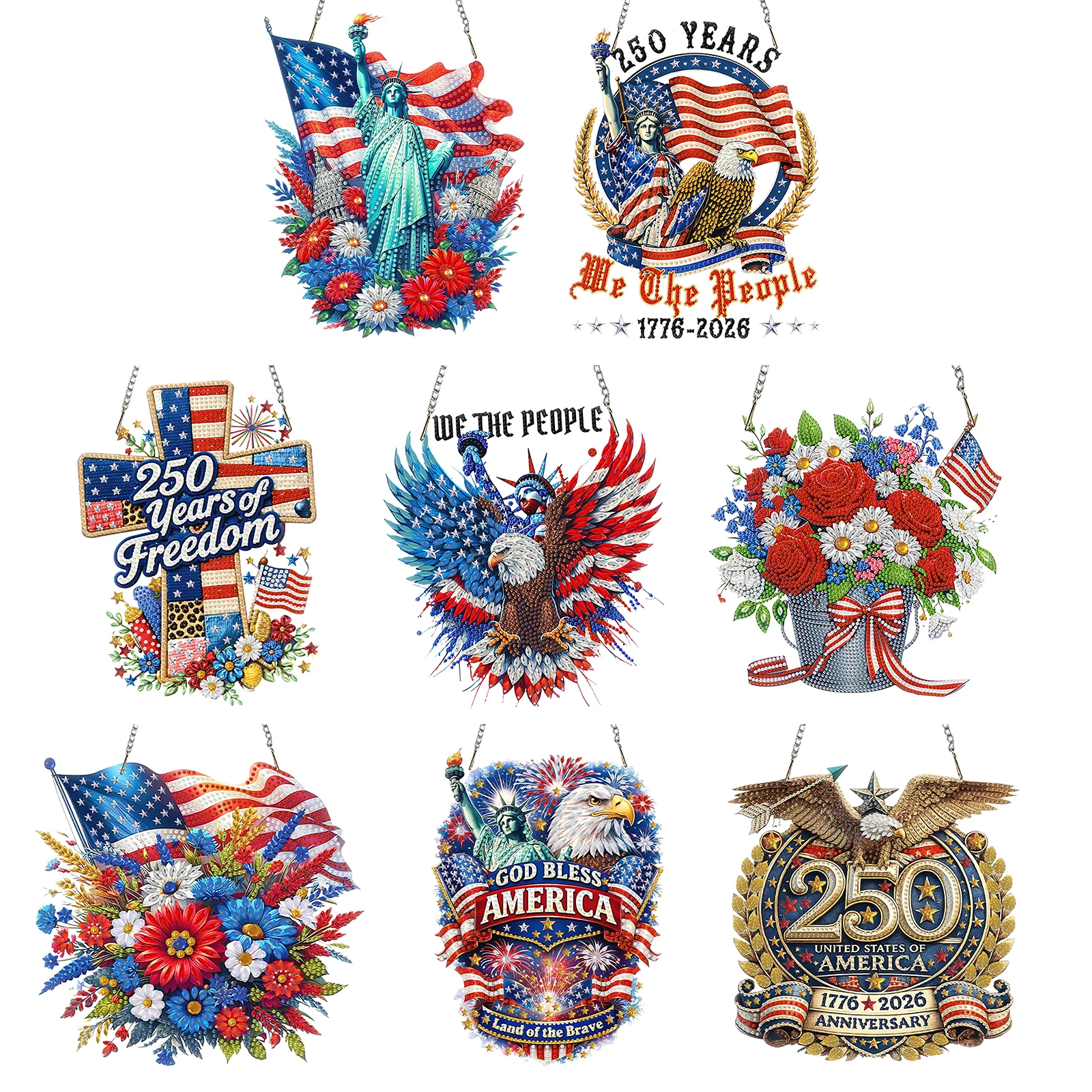 

Independence Day 2D Flat DIY Acrylic Crystal Painting Crafts Kit Special Shape Diamond Painting Charms Kits Single Side Drill