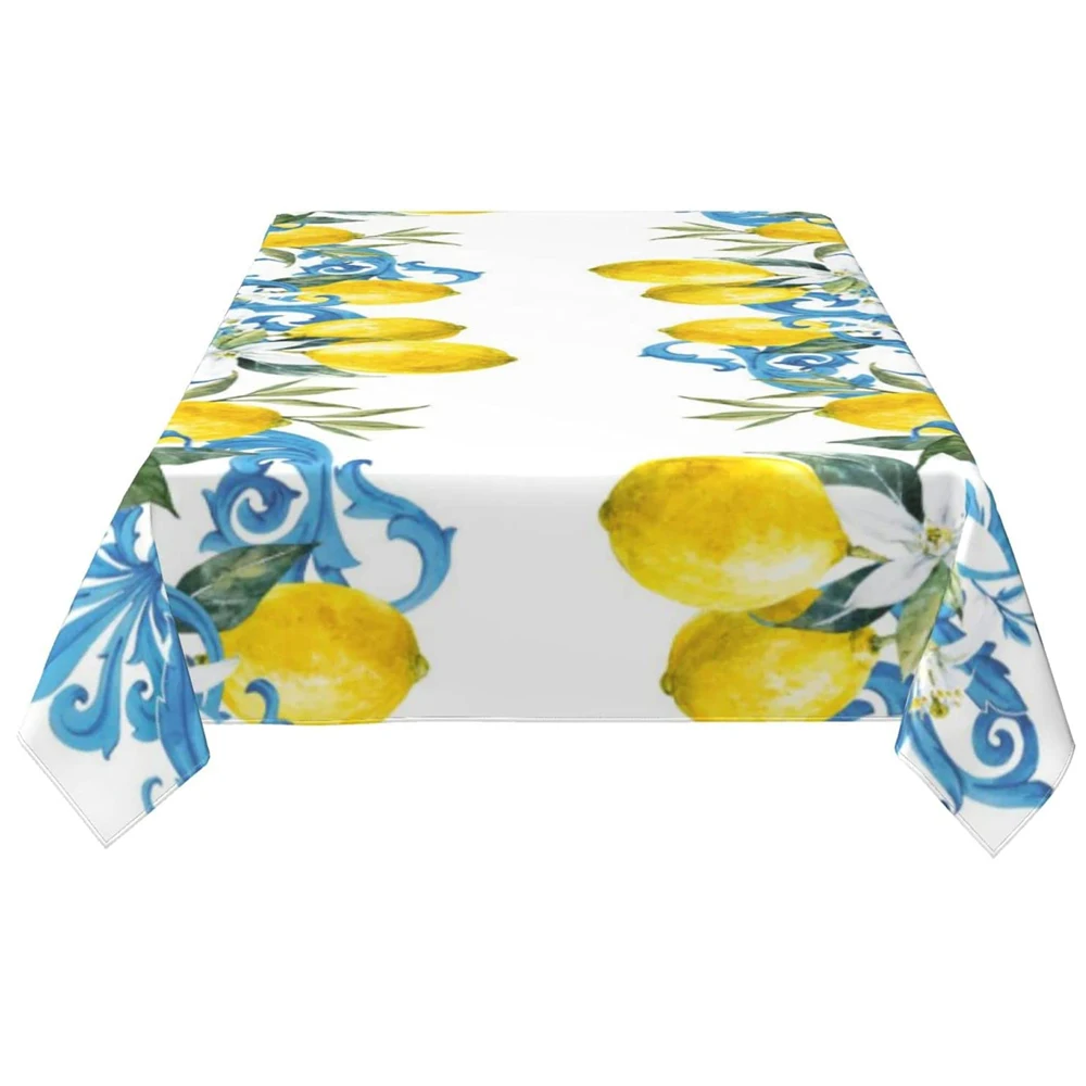 Lemon Paisley Pattern Rectangle Tablecloth Holiday Party Decorations Washable Summer Table Cloth for Kitchen Dining Decor