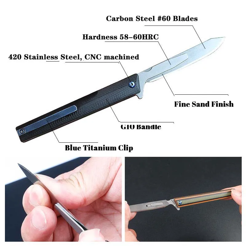 Imagem -02 - Folding Pocket Key Knife Lâmina de Aço Carbono Rápido Open Bisturi Edc Outdoor Desembalar Arma de Auto-defesa G10 no 60