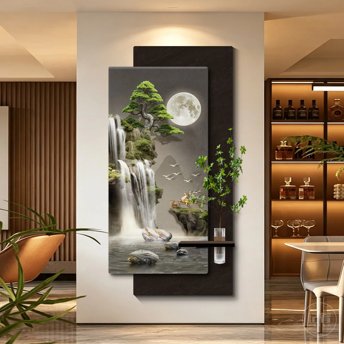 Luxury Entrance Hall Decorative Painting with LED Light, Vertical Format, High-End Wall Art for Corridor Endway
