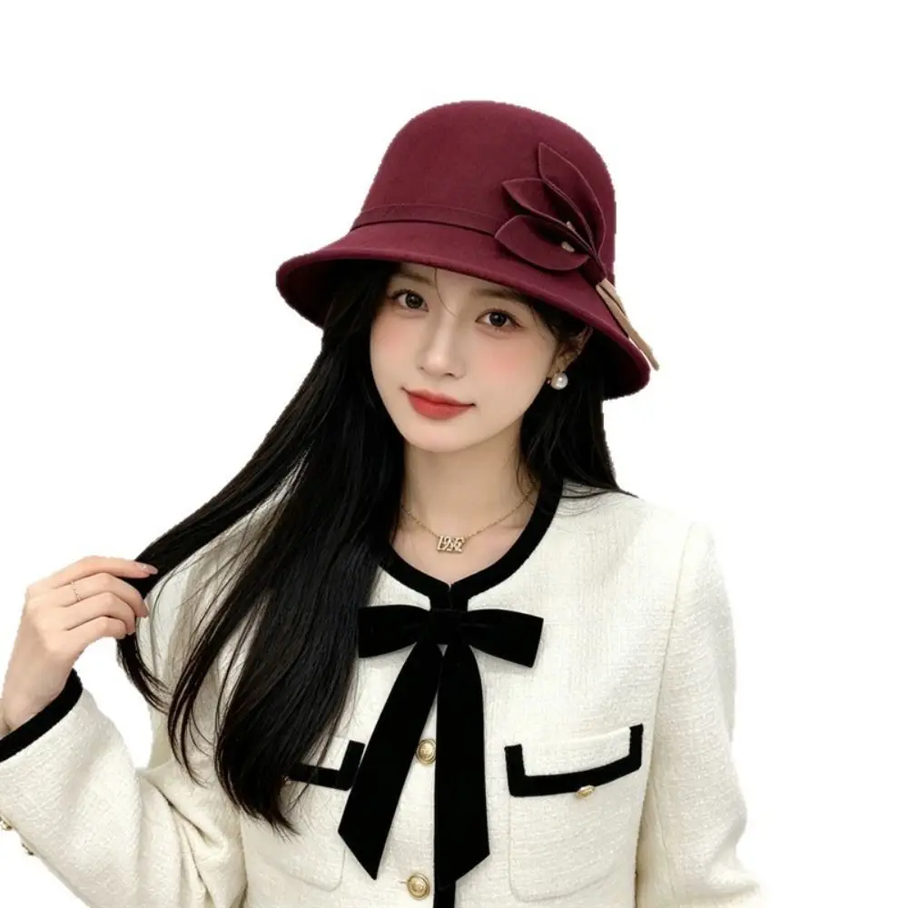 Classic Dome Shape Fedora Hat Bowknot Decoration Warm Bowler Hat Elegant Basin Cap Fisherman Cap Church Event