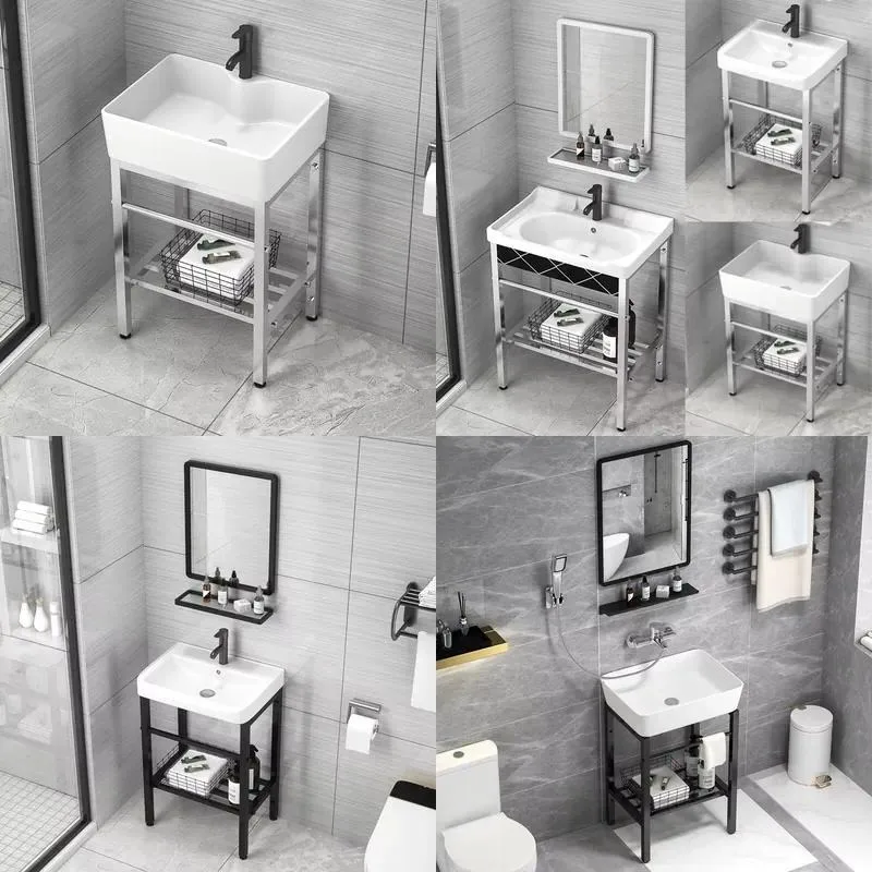 Wall Mounted Floor to Ceiling Ceramic Wash Basin Stainless Steel for Balcony Small Apartment