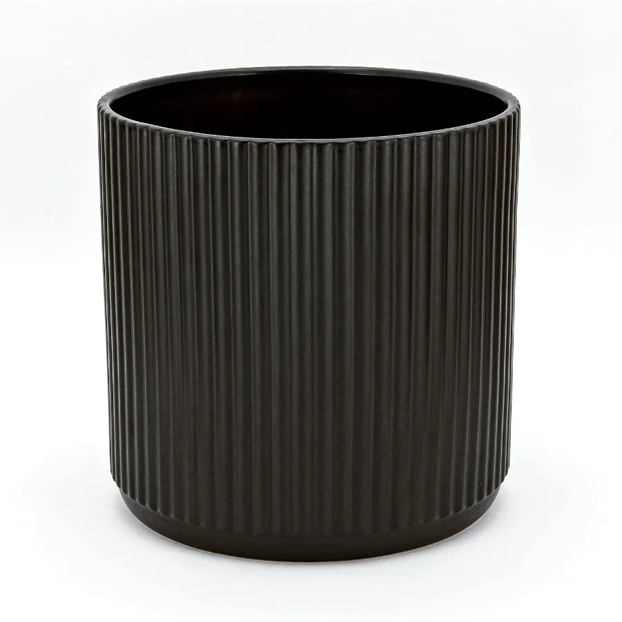 

Fluted Round Ceramic Planter 8inch Black