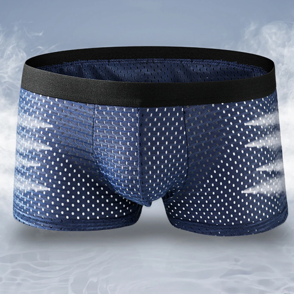 ชุดชั้นในบุรุษตาข่ายกางเกงบ็อกเซอร์ระบายอากาศเรียบง่ายบางสบายผ้าไหมน้ําแข็ง