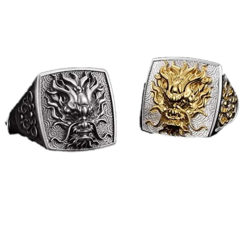 BOCAI New Dragon Head Vintage Palace Hiphop Real S925 Silver Chinese Style Personality Domineering Trendy Man Ring