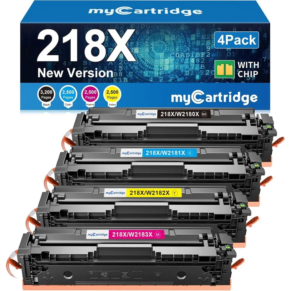 

218X Toner Cartridges 4 Pack High Yield (with Chip) Compatible Replacement or HP 218X 218A or Color LaserJet Pro 3201dw MP 3301d