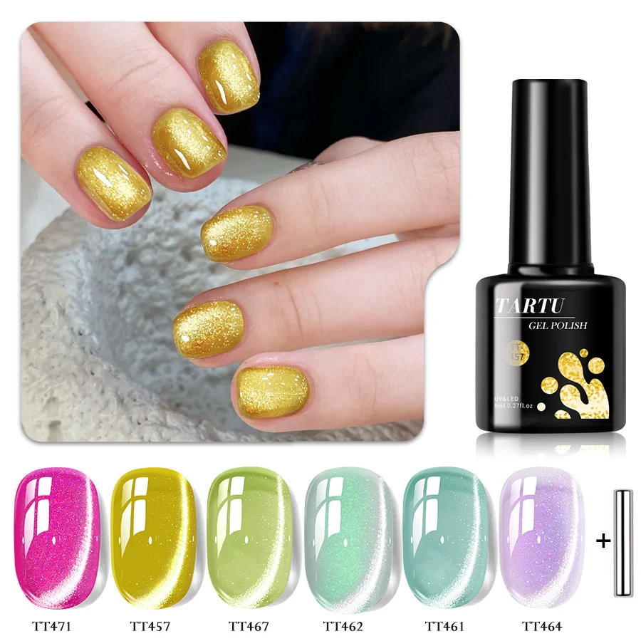 Cat Eye Gel Nail Polish Set 6pcs, Pink Green Purple 6 Colors Semi-permanent Gel Polish Kit, Soak Off Uv/Led,Nail Art Manicure