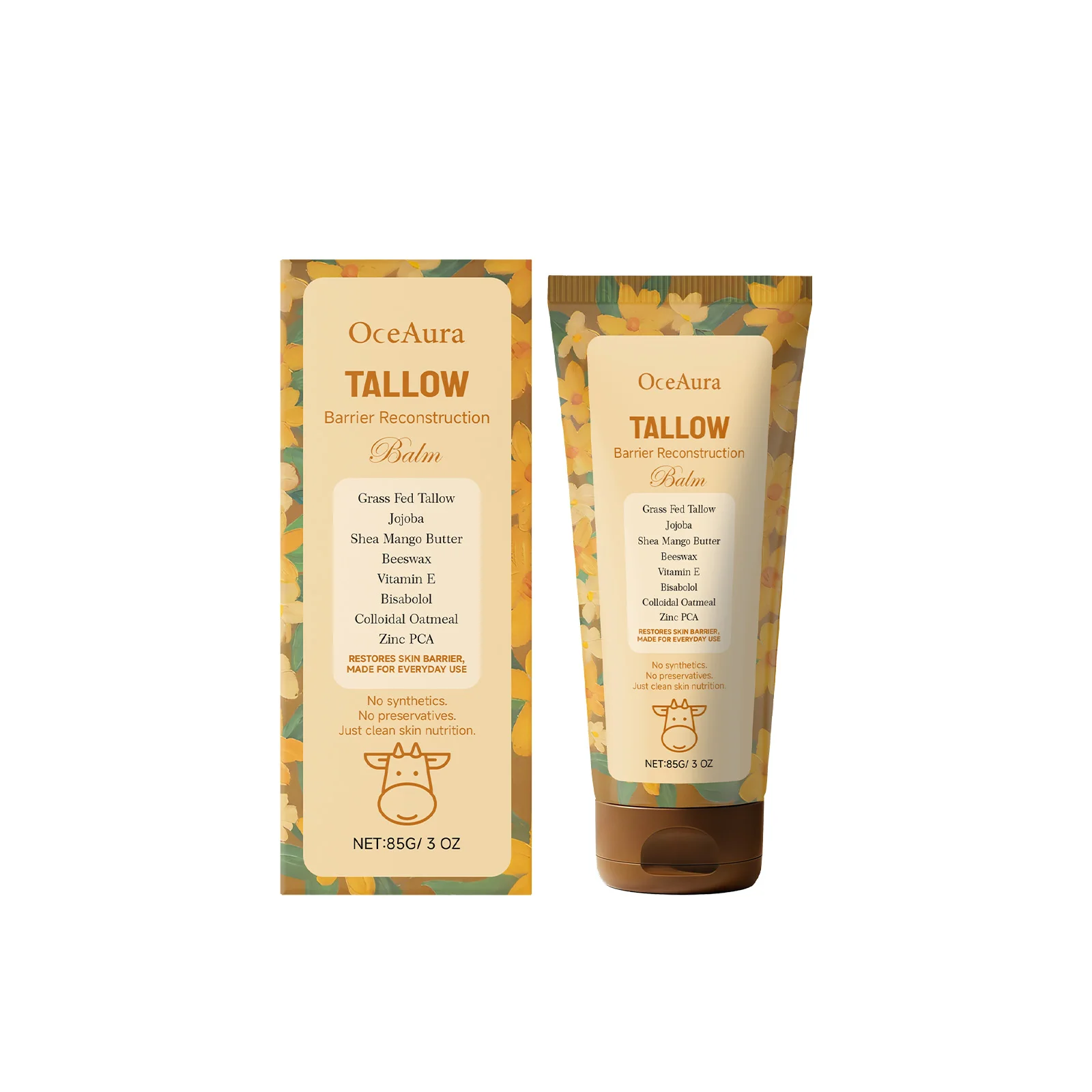 

OceAura Tallow Nourishing Cream - Soothing Skin Barrier Balm, Moisturizing Dry Skin Care with Shea & Mango Butter.