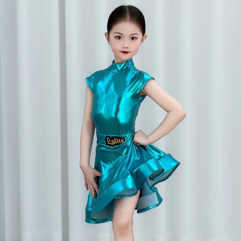 

Latin Dance Costume Sleeveless Shiny High Neck Shoulder Wrap Split Set 2026 Premium Style Professional Outfit For Competition