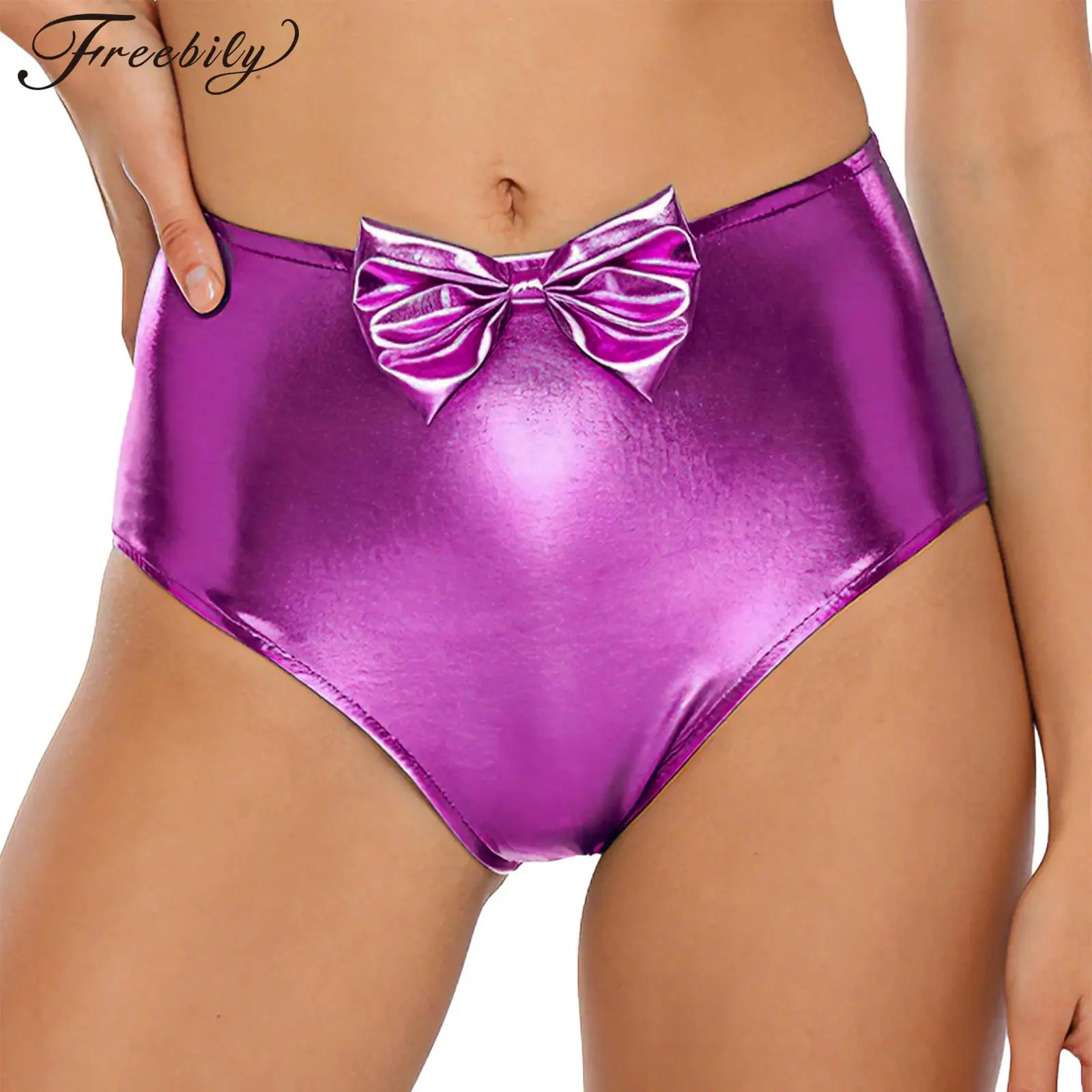 

Женские милые шорты с бантом и рюшами и высокой талией, блестящие металлические шорты для танцев на пилоне, шорты для рейв-вечеринки, музыкального фестиваля, одежда для ночного клуба