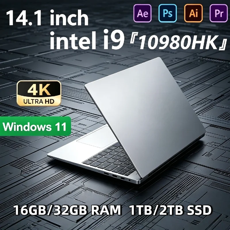 Notebook Portátil para Jogos e Escritório com Windows 11 Pro, Tela de 14.1 Polegadas, Intel Core i9 10980HK, 32GB DDR4, SSD de 2TB
