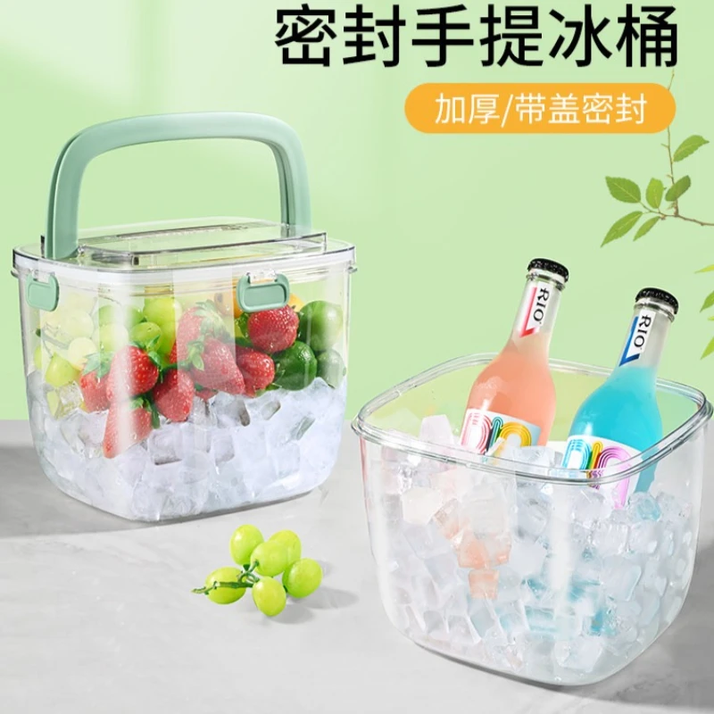 Portable Handheld Ice Storage Bucket Household Freezer Ice Cube Mold Box Outdoor Stall Beverage Shaved Ice Container With Handle