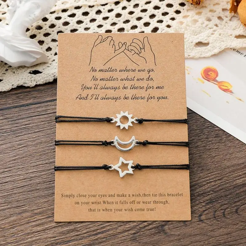 3 قطعة/المجموعة زوجين سوار للنساء الرجال عاشق الشمس القمر ستار اليدوية حبل مضفر سحر الصداقة صديقة حزب مجوهرات هدية #1