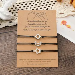 3PCS/Set Couple Bracelet For Women Men Lover Sun Moon Star Handmade Braided Rope Charm Friendship Girlfriend Party Jewelry Gift