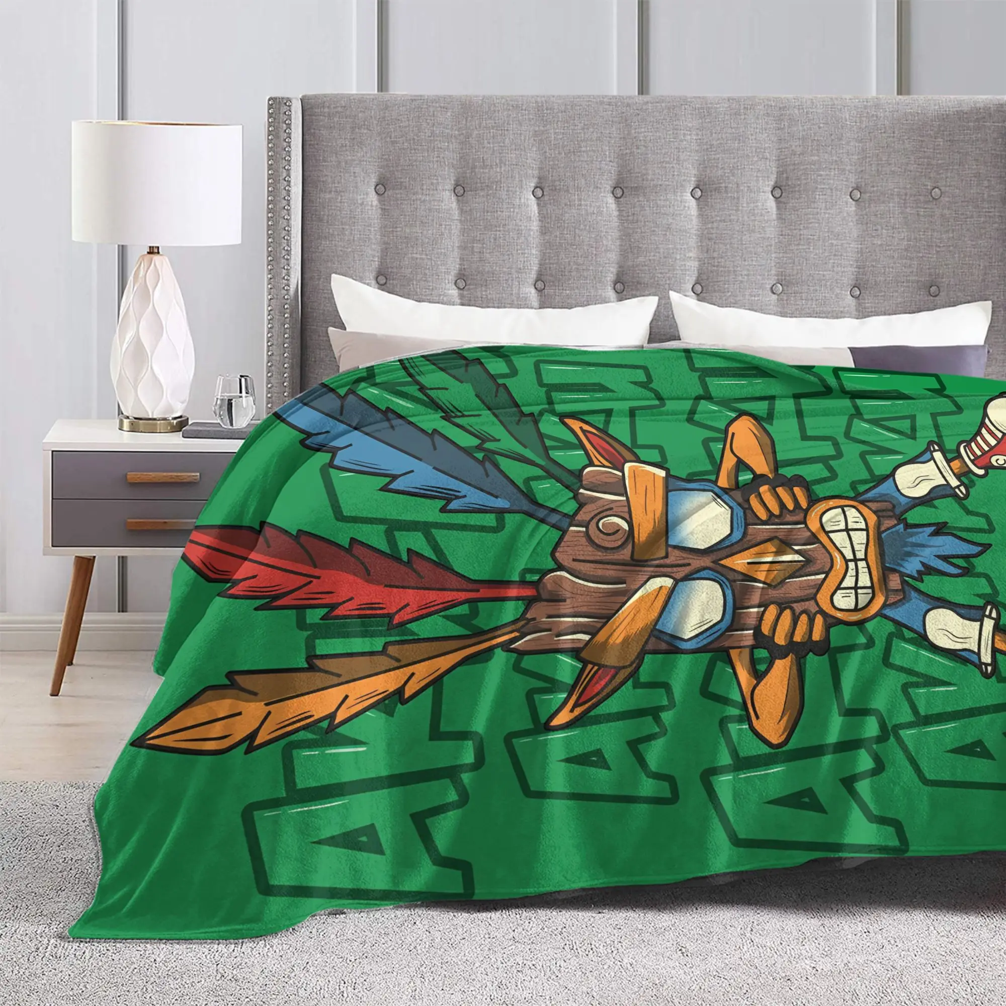 Crash Bandicoot Green Mask Warm Blankets  Students Plush Throw Blanket Funny Living Room Flannel Bedspread Sofa Bed Cover