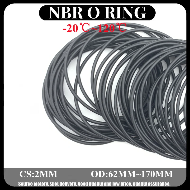 

20pcs Black O Ring Gasket CS 2mm OD 60mm ~ 170mm NBR Automobile Nitrile Rubber Round O Type Corrosion Oil Resistant Seal Washer