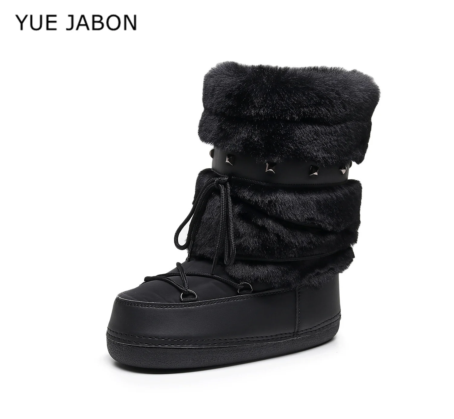 Black Women's Furry Boots New Warm Skiing Winter Boots Women Space Boots Trendy Ladies Winter Shoes Non-slip Girls Snow Boots