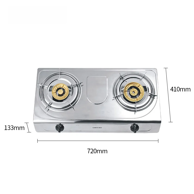 ステンレス製ダブルバーナー卓上ガスコンロ、ステンレス製、炎消火装置付き、家庭用、天然ガス対応