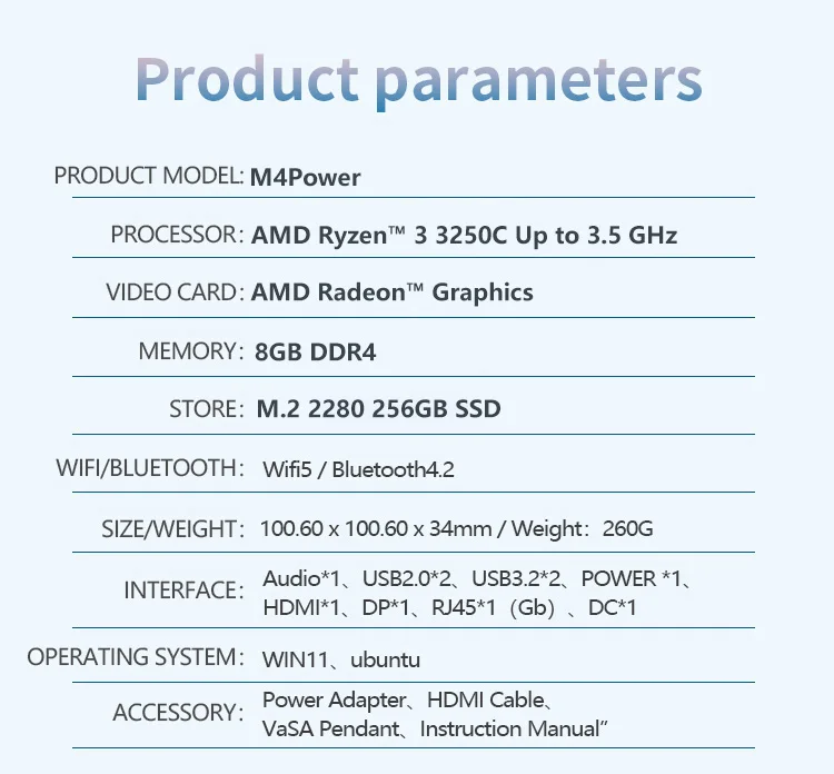 SOYO M4 Power Mini PC AMD Ryzen 3 3250C Processor 8GB DDR4 RAM 256GB M.2 SSD Window 11 PRO WiFi5+BT5.2 High Performance Micro Home Office Computer