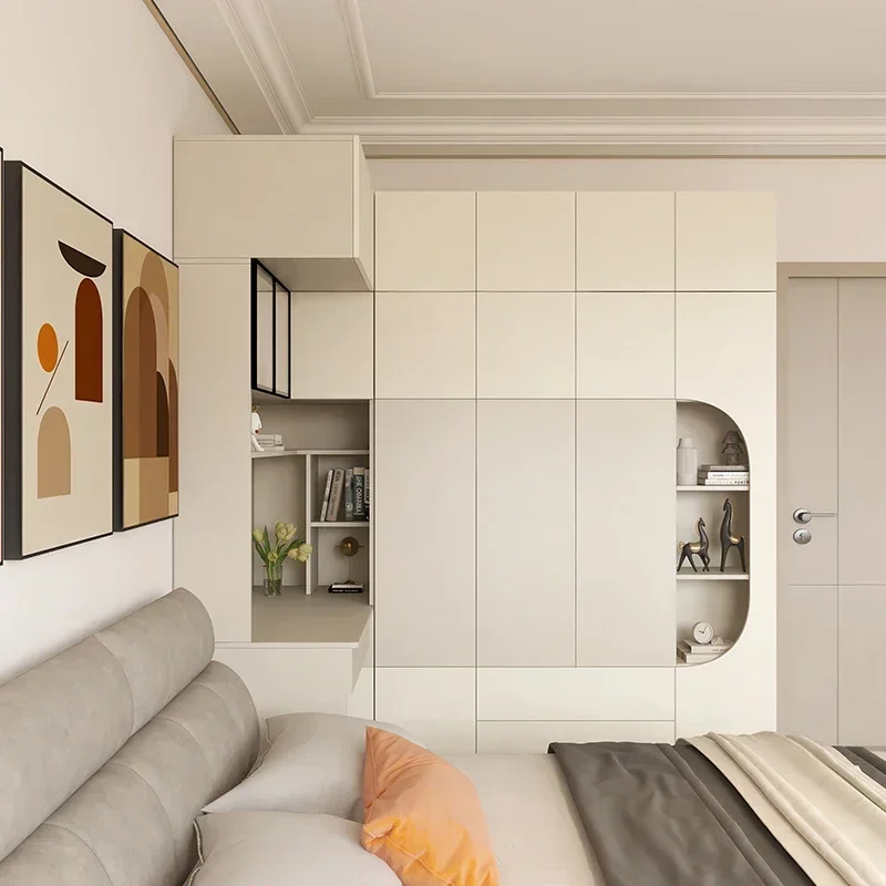 HHCorner Wardrobe Integrated With Desk Bookcase Combination Solid Wood Small Apartment