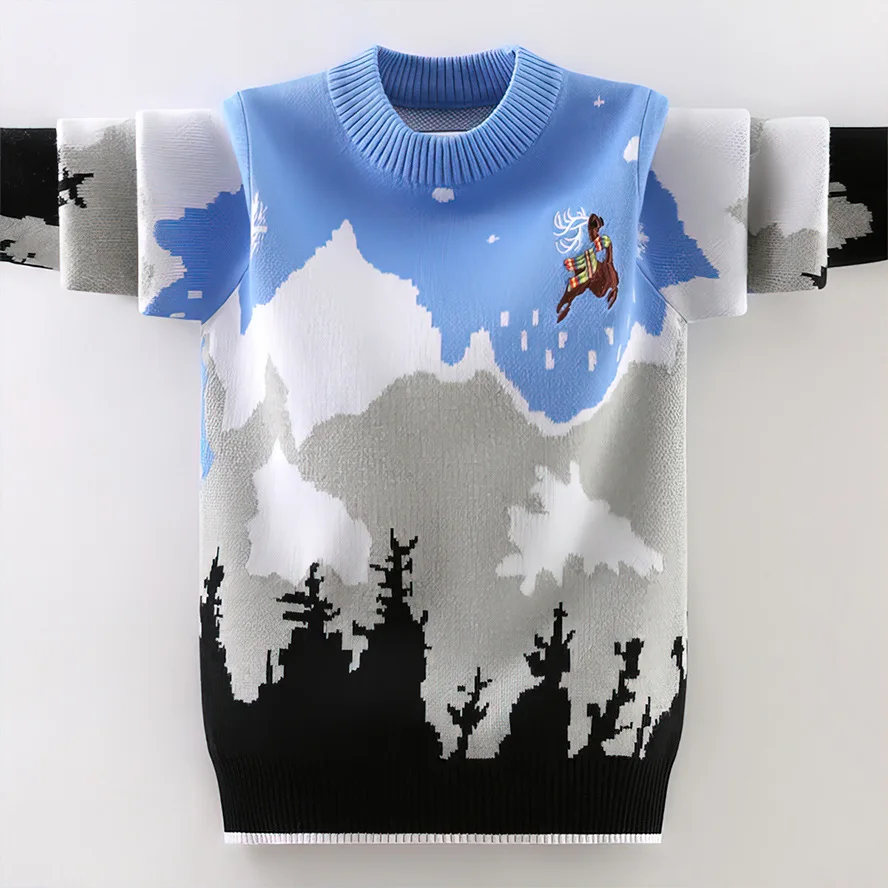 

Kids Sweaters Boys Thicken Pullovers Quality Clothes Children Bottoming Shirt Teenage Cotton Fleece Lining Swearters Christmas