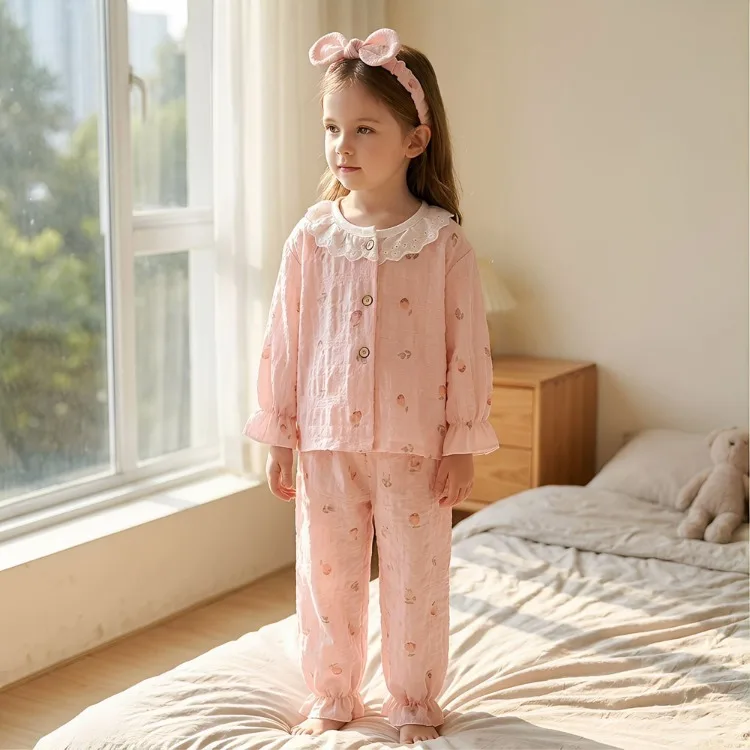 Sommer Frühling Herbst Mädchen Elegante Spitzen-Pyjama-Sets Kinder Atmungsaktive Bequeme Langarm-Hauskleidung Sets Kinder-Schlafanzüge – Detail 20