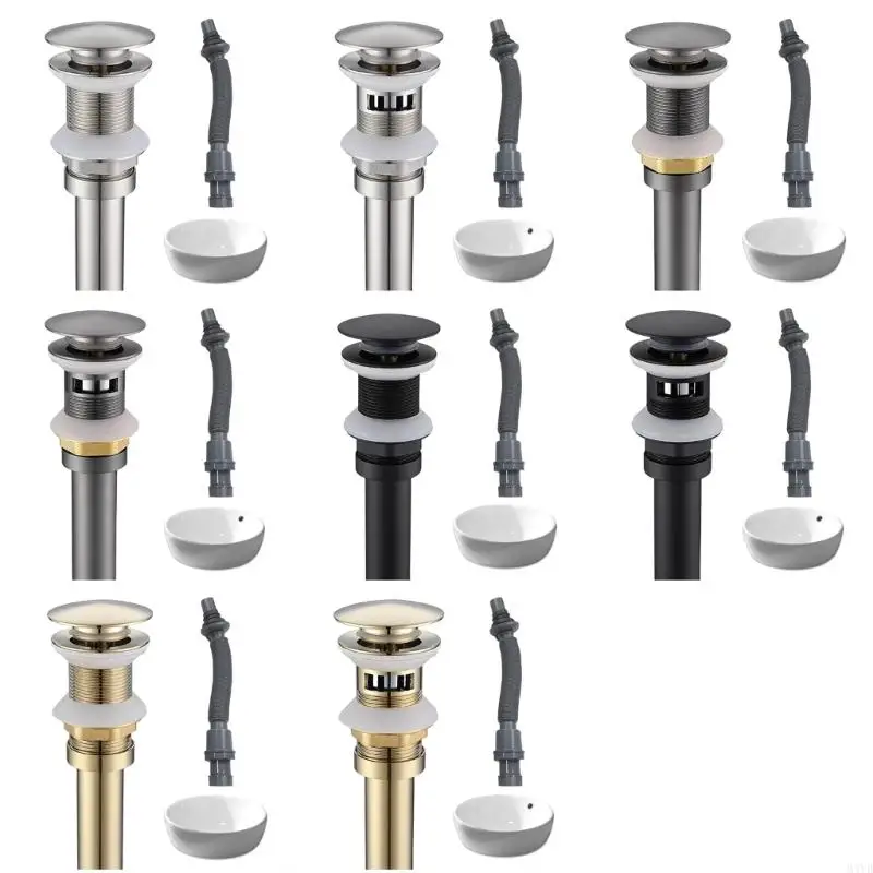 Bathroom Basins Sink Bounce Type Drain Waste Stopper Button Sink Plug with Pipe Bath Drain Stopper Faucet Accessories M4YD