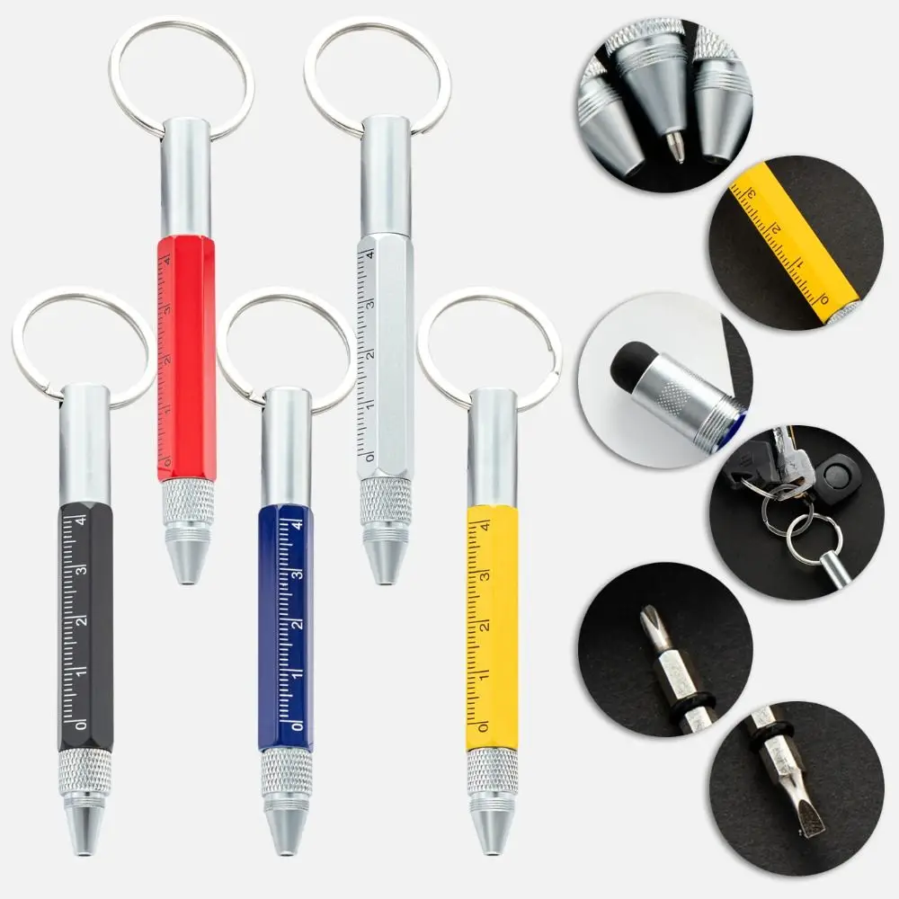 Portable Metal Multitool Pen Short Style 6-in-1 Outdoor Tool Pen with Screwdriver/Ruler/Stylus Ballpoint Pen Construction Tools