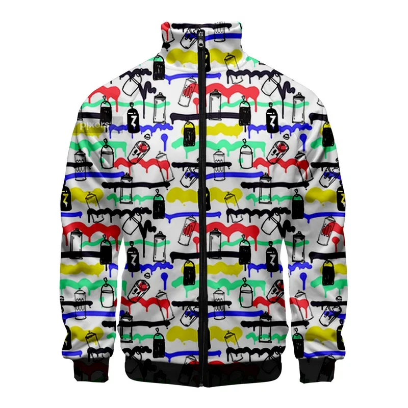2021 Graffiti-Sweatshirt 3D-Stehkragen Reißverschlussjacke Herren/Damen Langarmjacken Streetwear Fashion Cosplay Kleidung