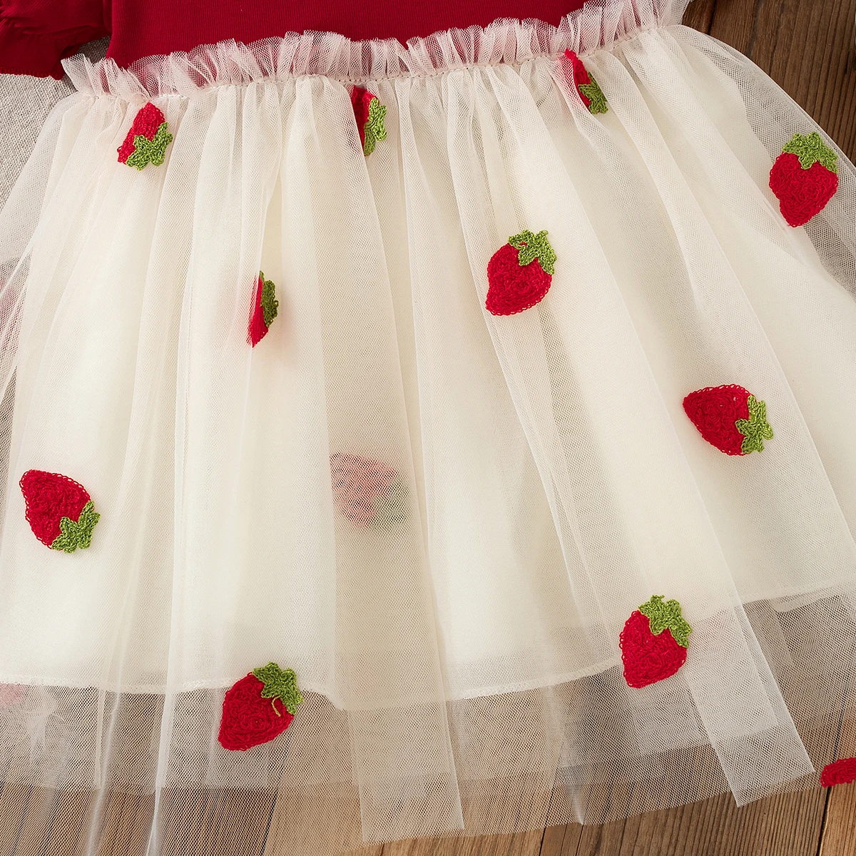 Baby-Mädchen-Prinzessinnenkleid, Sommer, neue Erdbeer-Chiffon-Kinderkleidung (9 Monate bis 3 Jahre alt) – Detail 7