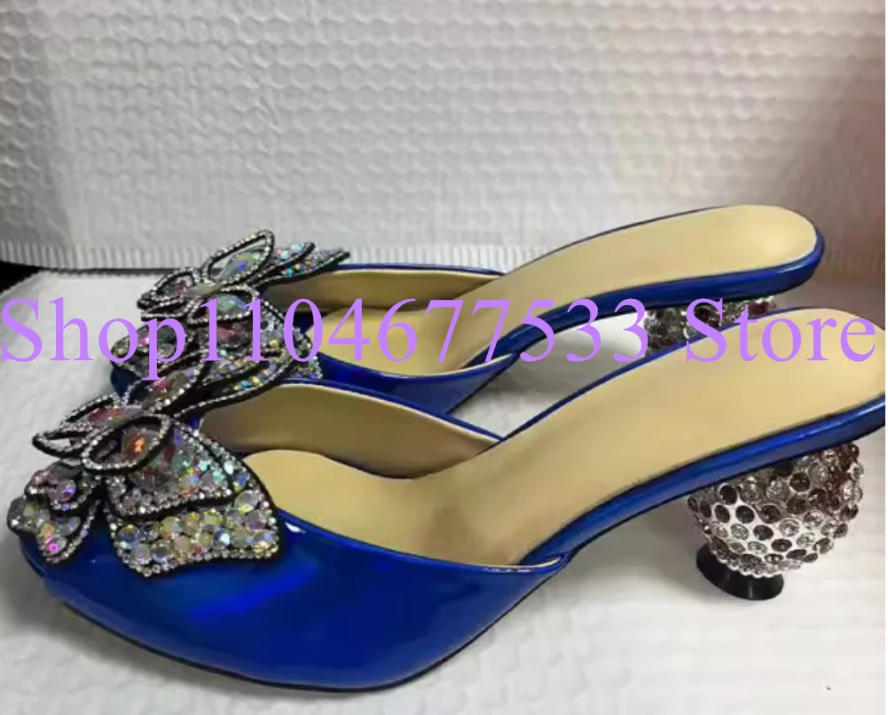 

Bling Bling Crystal Butterfly Decor Lady Sandals Slippers Fashion Woman Strange Heel Dress Pumps Shoes Female Party High Heels