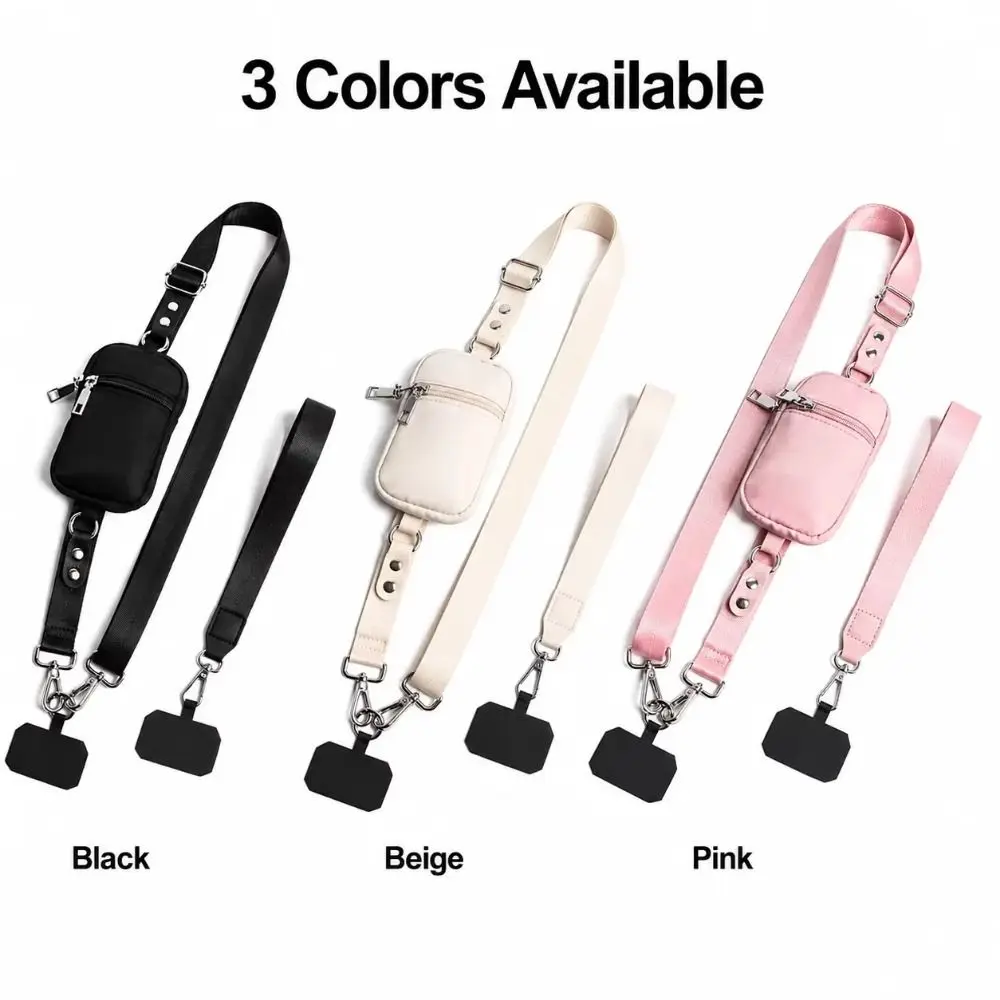 Adjustable Zippered Coin Pouch Zipper Wallet Detachable Crossbody Phone Bag Hands-Free Nylon Women Wrist Wallet Outdoor Use