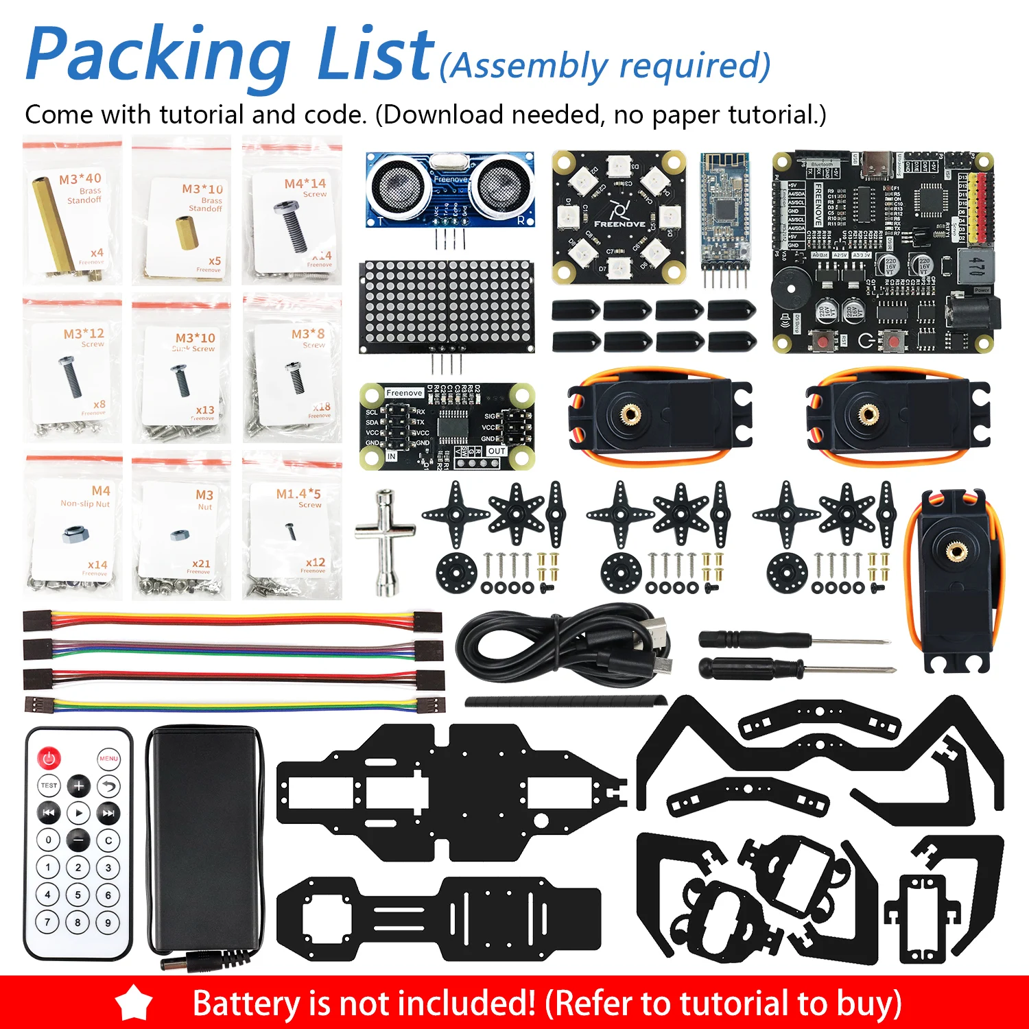 Freenove Robot Ant Kit for Arduino, Dot Matrix Expressions, Ultrasonic Obstacle Avoidance, Colorful Lights, IR Remote, App, STEM