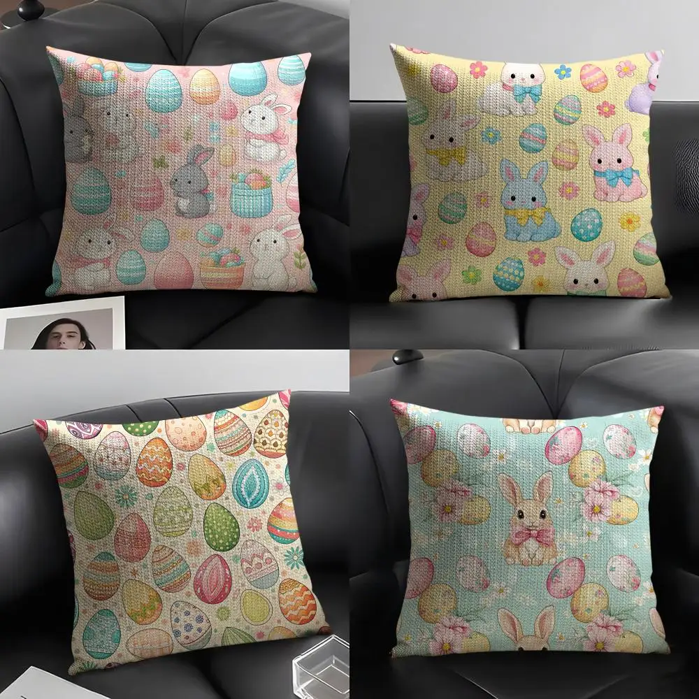 

Cute Easter Bunny Cushion Cover Natural Linen Organic Fabric Double-Sided Printing Breathable Perfect Gift for Decor
