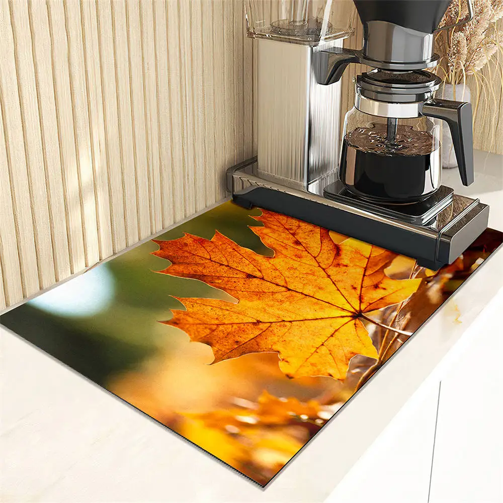 Autumn Maple Leaf Pattern Drain Pad Super Absorbent Dish Drying Mat Non-Slip Anti-mildew Counter Top Mat Sink Dish Draining Mat