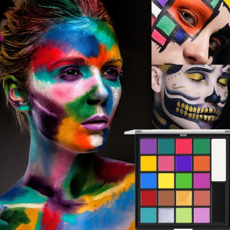 22색 유성 페인트 세트, 브러쉬, 무독성 페이스 페인트가 포함된 전문가용 페이스 페인팅 키트, 무대, 할로윈, 바디 아트 메이크업용