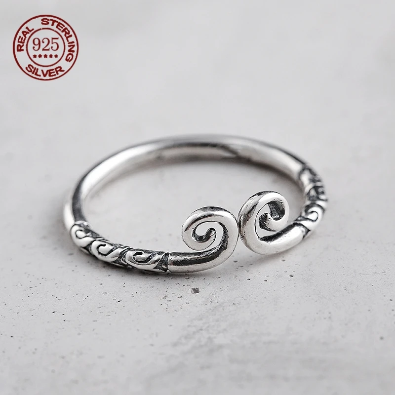 

S925 Sterling Silver Vintage Black Monkey Tightening Curse Wukong For Women For Man Open Adjustable Size Auspicious Cloud Ring