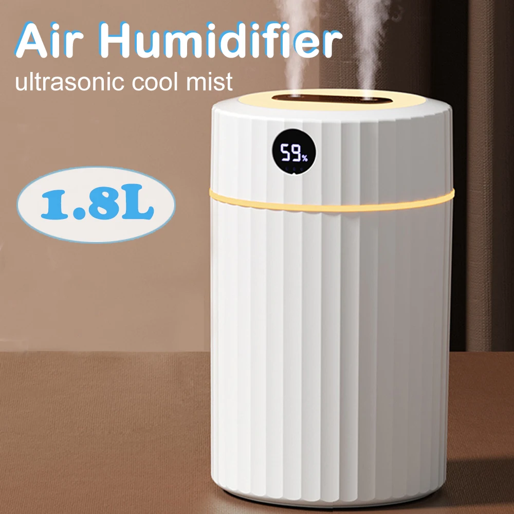 

Air Humidifier For Bedroom Aroma Diffuser Ultrasonic Cool Mist Maker Fogger Sprayer Double Nozzle 1.8L Large Capacity Humidifier