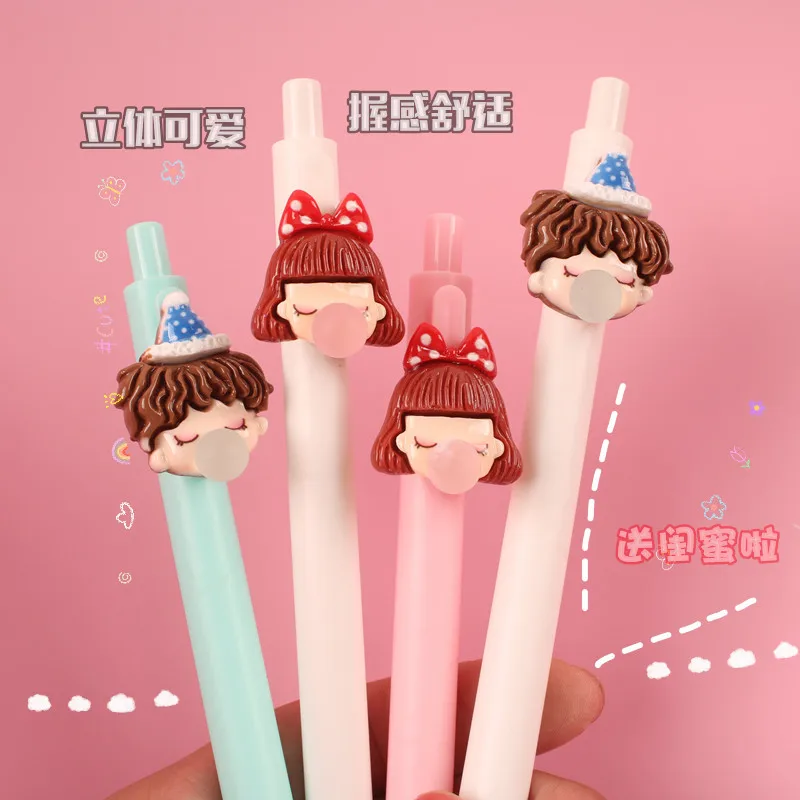 

36pcs Bubble blowing girl press pen cartoon neutral pen cute three-dimensional carbon pen student gift fountain pen prize