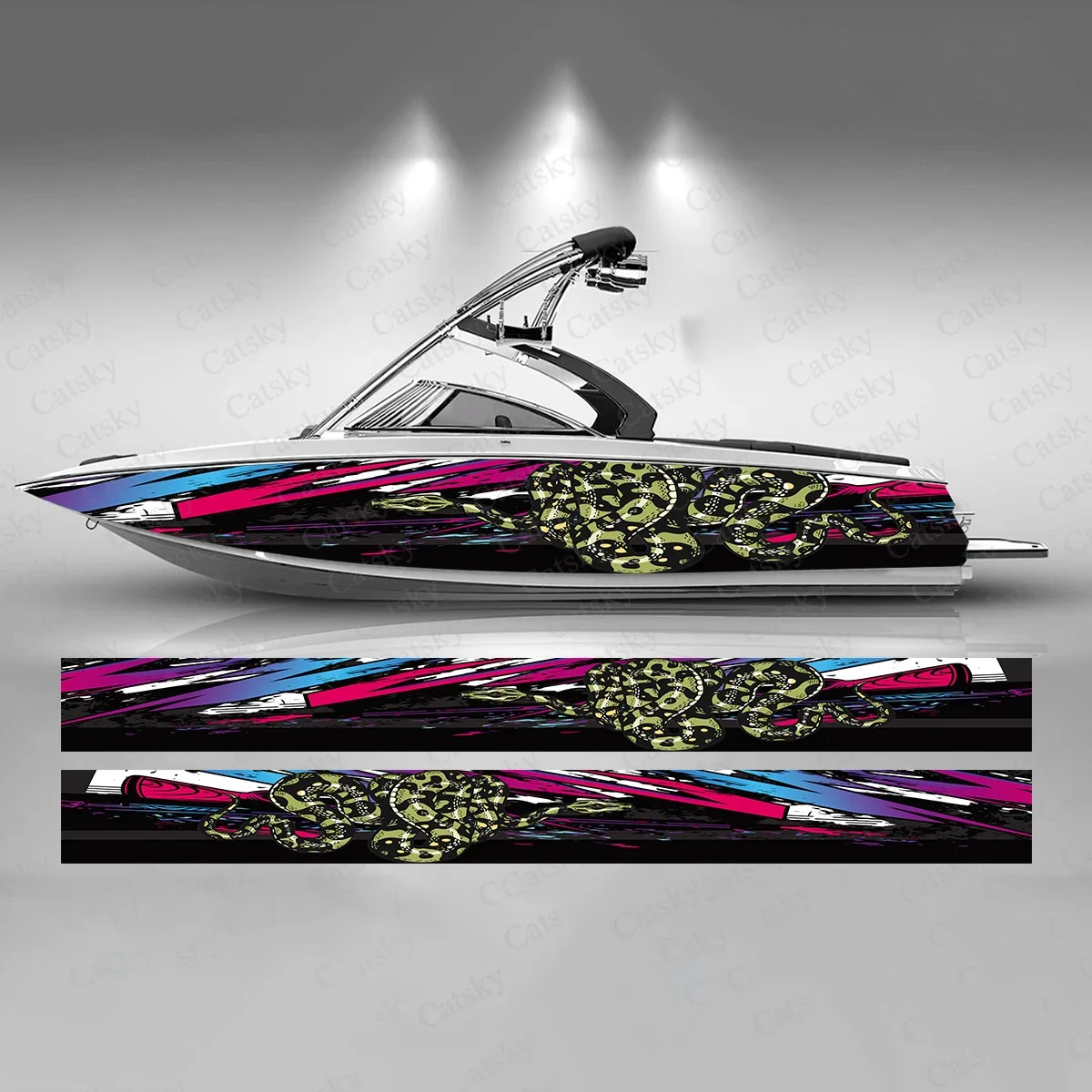 Snake with Colorful Geometry Boat Sticker Fashion Custom Fish Boat-Sticker Vinyl Waterproof Boat Wrap Graphic Boat Wrap Decal