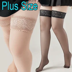 1/2Pairs Plus Size High Elastic Stockings for Women Sexy Lace Thigh High Socks Anti-slip Pantyhose Top Over Knee Fishnet Sock