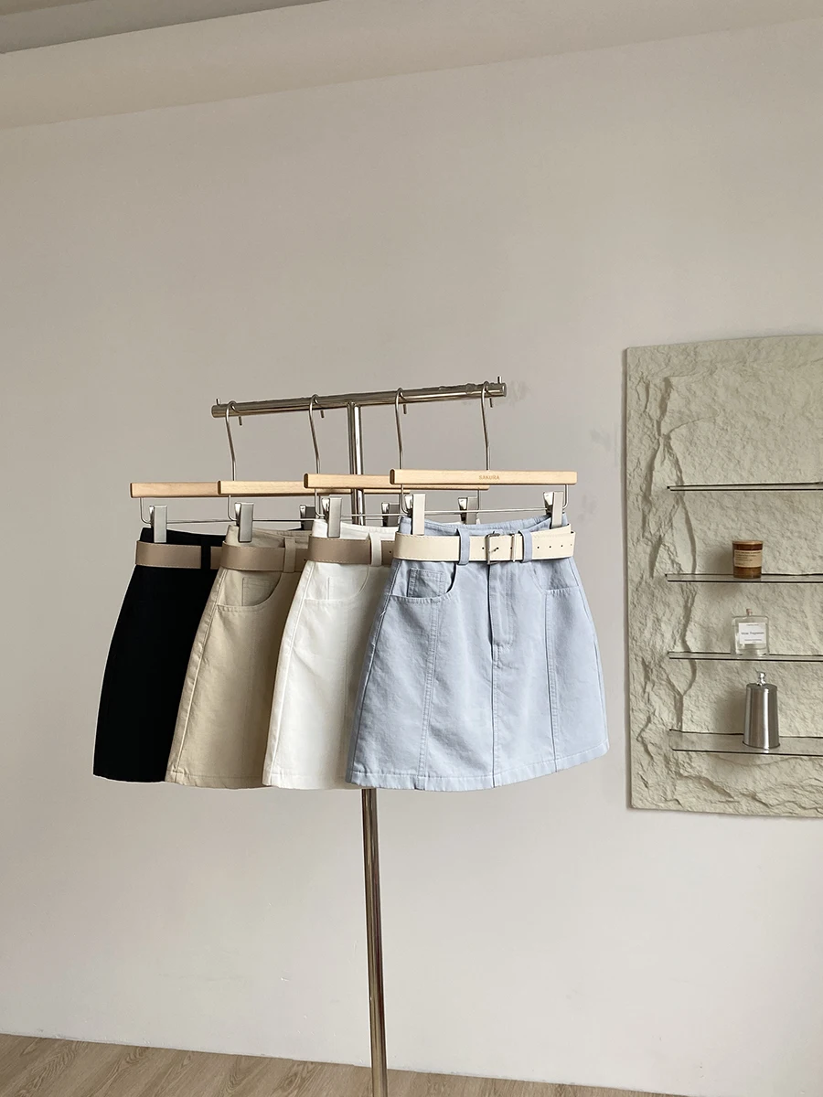

Slimming High Waist A-Line Skirt with Belt Women's Faion Summer 2025 Korean Sle Commute ort Skirt Polyester Fiber
