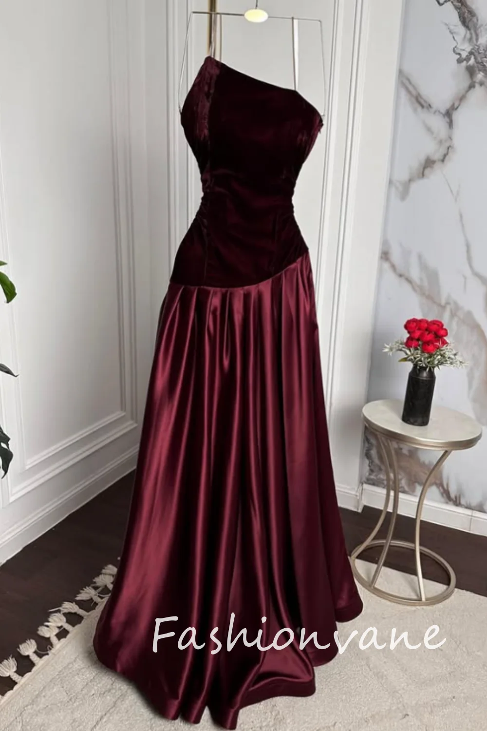 Fashionvane Customized Women Dress Mermaid Sleeveless Velvet Prom Dress Christmas Eve Party Dresses Special Occasion Gown