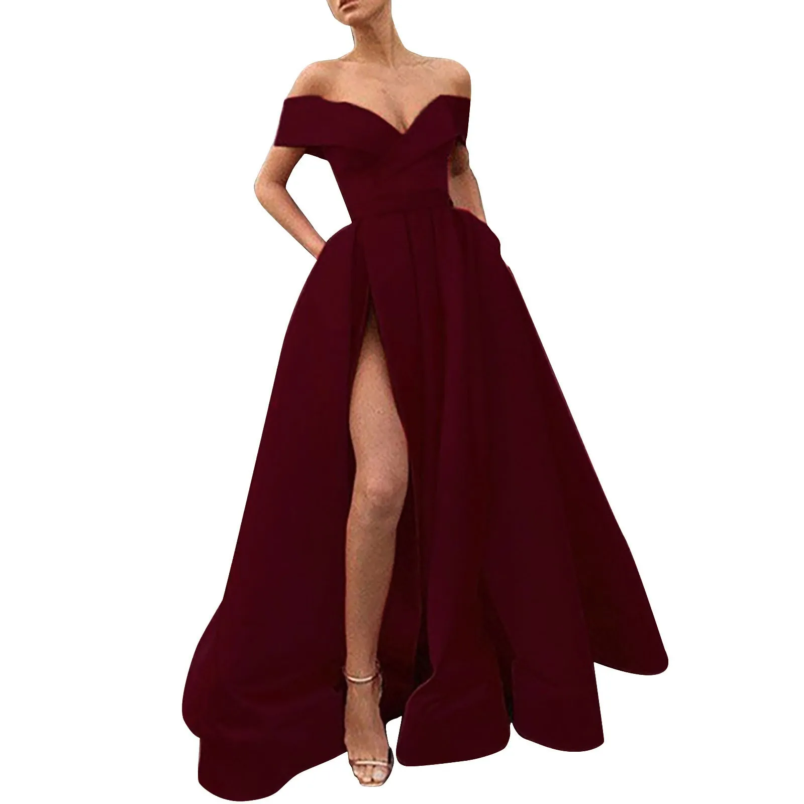 Formele jurk off-shoulder hoge split vloerlengte prom lange jurk sexy split-end temperament elegante feestavond vestidos