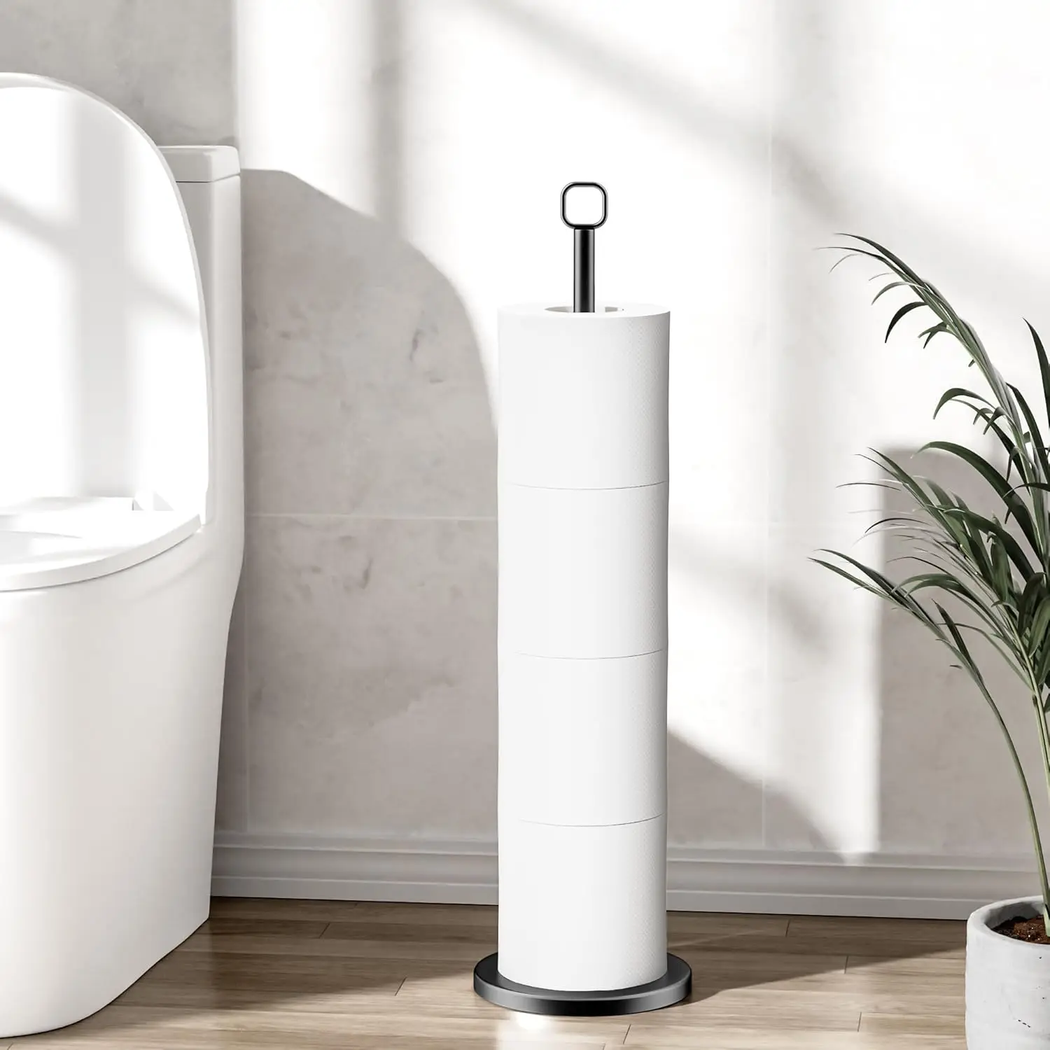 

Напольный держатель для туалетной бумаги из нержавеющей стали с функцией резервного отсека, черная подставка для хранения салфеток в ванной комнате