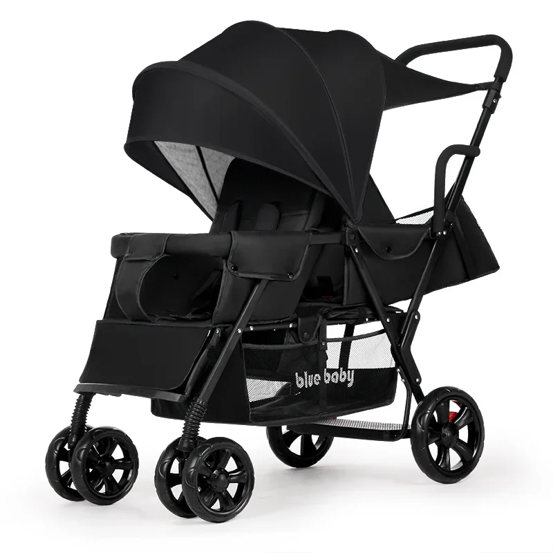 Twin Baby Stroller  Two Person Stroller Two Child Handcart Detachable Front Rear Seats Lightweight Folding Sitting Lying Down