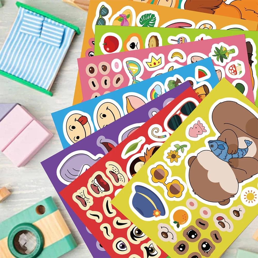 

8/16sheets Kawaii Little Animal Puzzle Stickers Kid DIY Decoration Decals Funny Make a Face Assemble Jigsaw Cartoon Sticker Gift