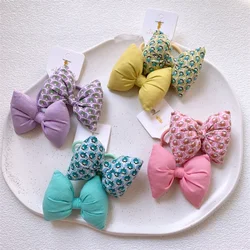 2 Pcs New Fashion Princess Children's Hair Accessories Korean Sweet Girl Printing Fabric Cotton Filled Bow Rubber Band Hair Rope